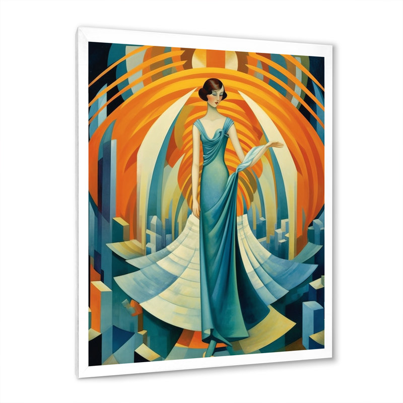 Art Deco Cosmopolitan Gracieuse danseuse en bleu - mode femme, reproduction sur toile encadrée, H 40 po x l 30 po x P 1,5 po