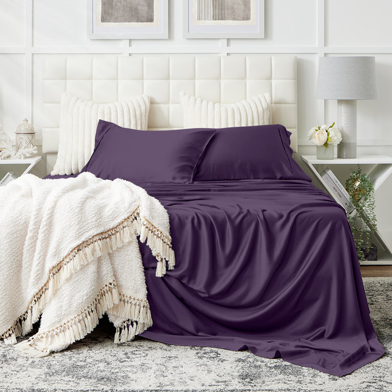 Twin Purple Bamboo Rayon Bed Sheet Set