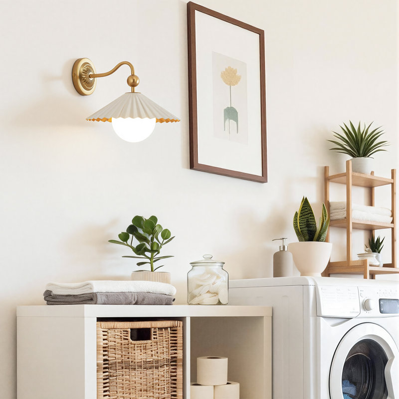 Modern Gold Wall Sconce with Pleated Metal Shade