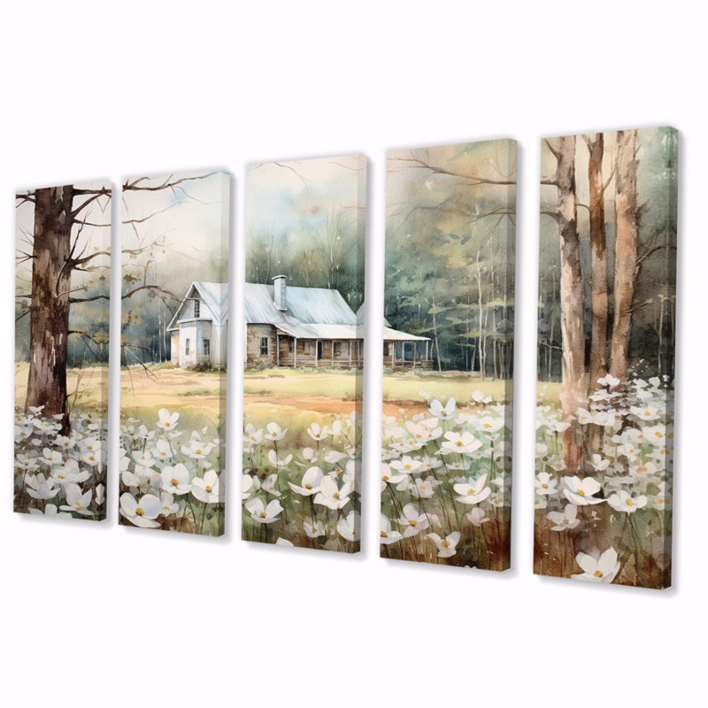 Dogwood blanc à la ferme II - impression sur toile tendue 5 pièces
