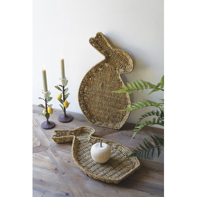  Plateau de lapin en vigne tissé - paniers de Pâques en ruppie maritime fabriqués à la main, décorations printanières décoratives, ensemble de deux