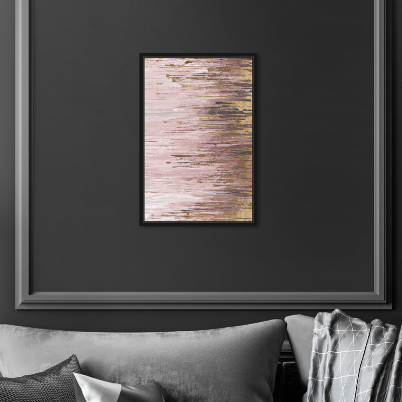«Blush Rains Duet I», peinture sur toile, H 15 po x l 10 po, Toile avec cadre noir
