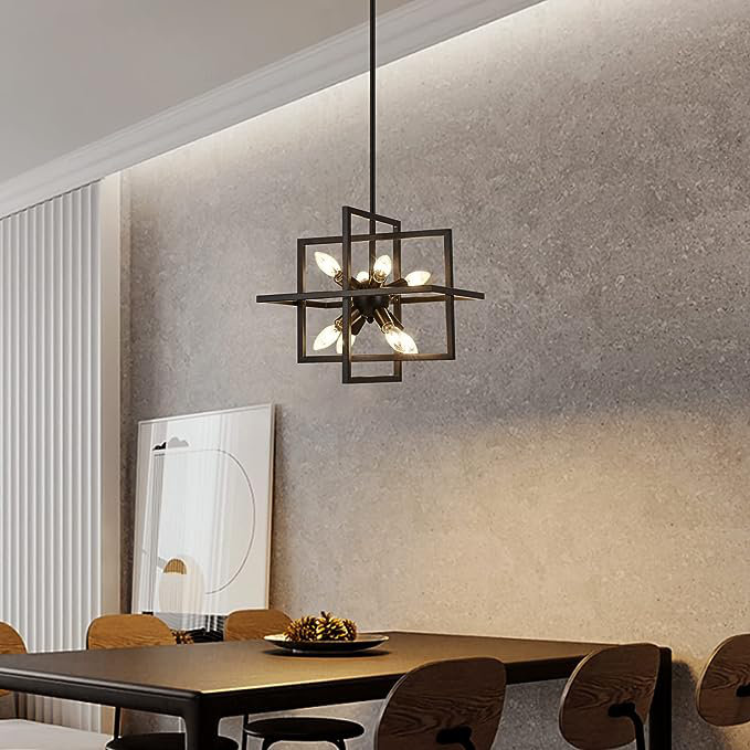8 - Light Dimmable Square / Rectangle Chandelier, Black
