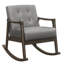 Chaise berçante en similicuir gris avec structure en bois d'hévéa massif et structure en bois exposée de 22 po de largeur