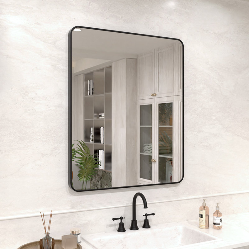 Vista 30 in. W x 36 in. H Rectangular Framed Wall Bathroom Vanity Mirror in Matte Black, 36" x 30", Matte Black
