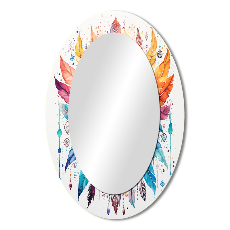 Décoration de miroir boho orange et bleu - miroir ovale bleu, 36 po x 24 po