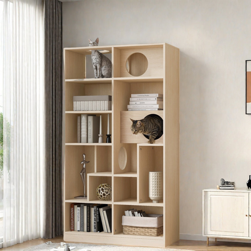 Modern Cat Bookcase Cat Tree Shelves With Storage Shelves And Cat Holes