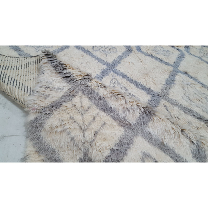 Moroccan Hand-Knotted Gray/Ivory Area Rug, Rectangle 8' x 10'