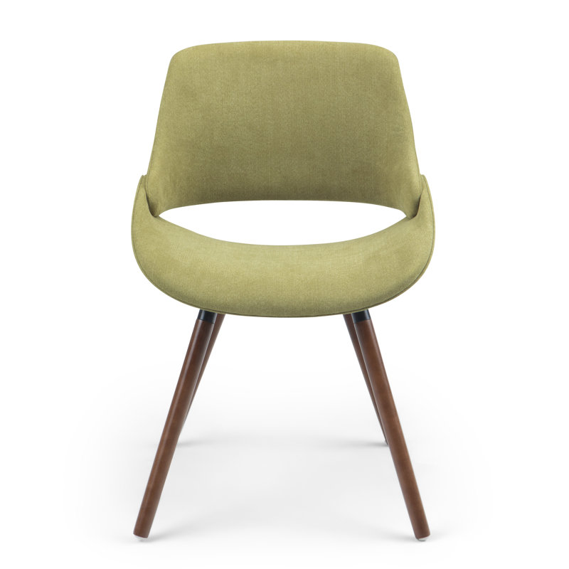 Malden Bentwood Upholstered Dining Chair with Curved Seat and Walnut Veneer Legs, Acid Green Polyester