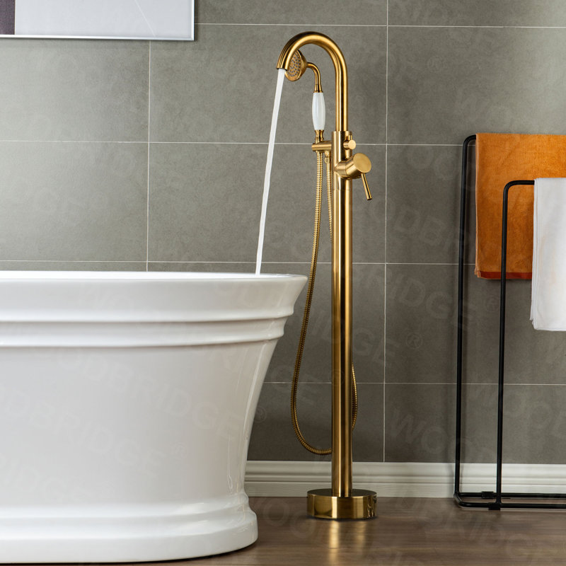 Cove 1 Handle Bathroom Freestanding Tub Filler with Diverter, Bushed Gold