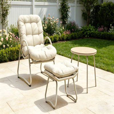 Patio en corde tissée blanc cassé 3 pièces, chaise longue avec repose-pieds et petite table, ensemble de chaise de lecture confortable, chaise longue ergonomique pour ou bureau, piscine extérieure, plage, patio