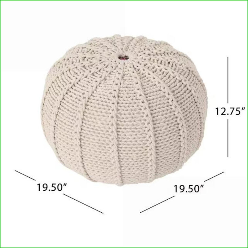 Pouf tricoté en coton pour sièges supplémentaires Repose-pieds | Beige | Rond de 19,5 po
