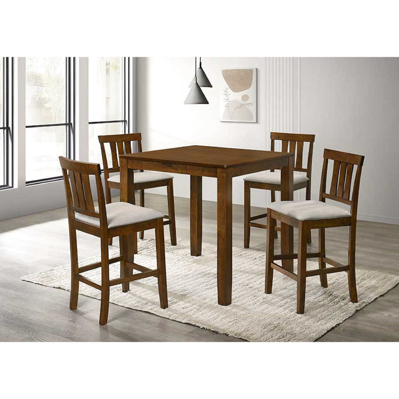 Table de salle à manger carrée à hauteur de comptoir en cerisier, hauteur robuste et traditionnelle, pour 4 personnes