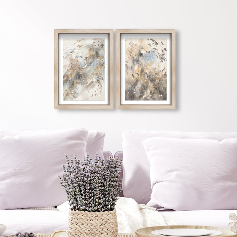 Mindfulness Set Shadowbox Abstract Print by Oliver Gal, Black Frame, 10 x 15, 62"H x 42"W, Natural Oak Shadowbox