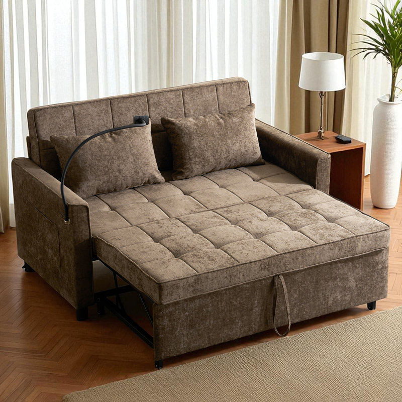 Canapé-lit gigogne escamotable avec ports USB, Brun