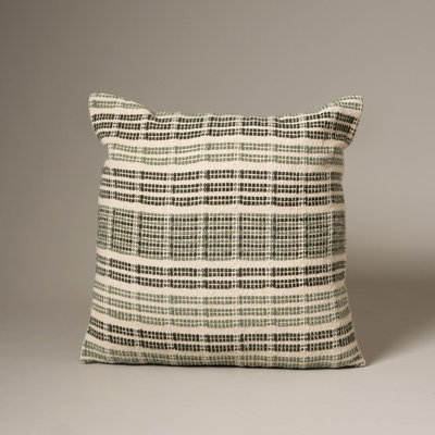 Sage Grid Cotton Throw Pillow with Polyester Insert, Modern Green Geometric Decorative Accent Cushion, 18" x 18"