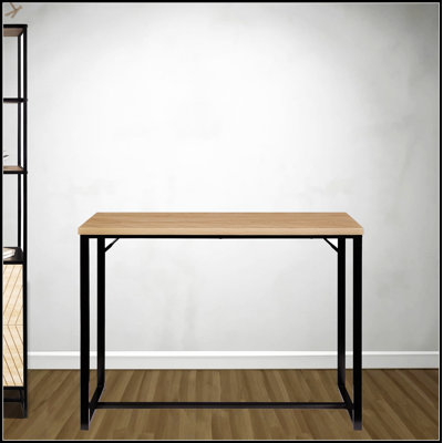 Bali Coastal Modern Console Table With Natural Wood Top And Sleek Black Metal Legs, Perfect For Stylish And Functional Home Decor.