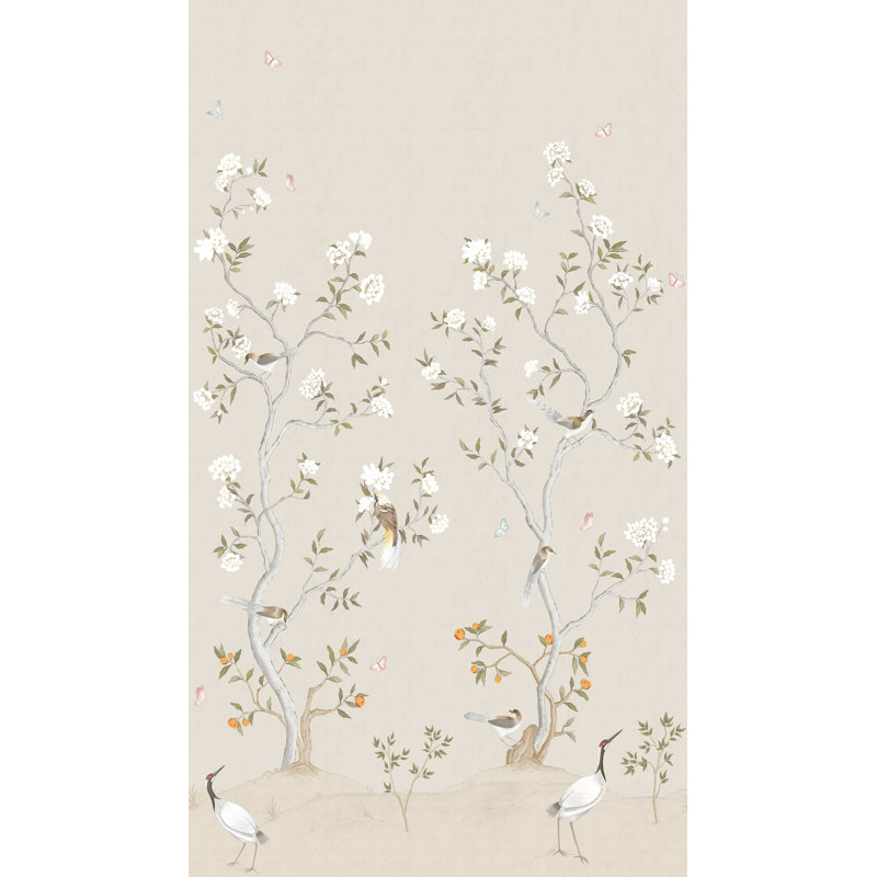 Panneau mural floral 9,2 pi x 63 po Spring Blossom, Crème