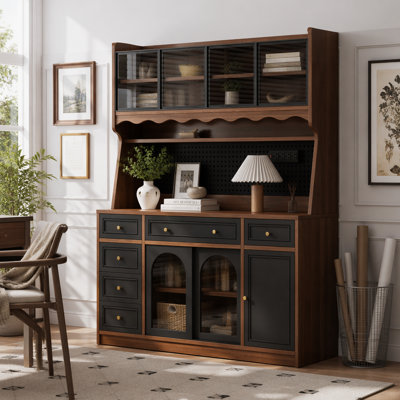 63'' W Buffet Storage Cabinet with Hutch,Large Coffee Bar with 6 Drawers,4 Cabinets with Adjustable Shelves