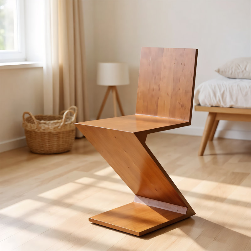 Chaise en bois massif en forme de Z, avec structure Tenon-Mortise et capacité de 550 lb, chaise double et table d'appoint 2 en 1, style Mid-Century moderne