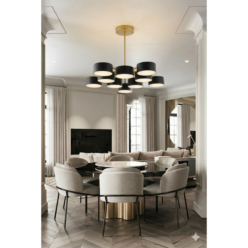 Lustre moderne à 10 lumières DEL Hoogezand-Sappemeer, Noir et or