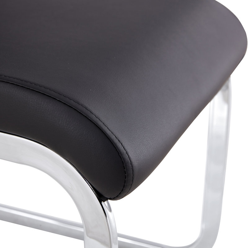 Ensemble de salle à manger 7 pièces rectangulaire moderne avec base chromée et chaises en porte-à-faux rembourrées, Noir, 7