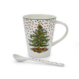 Spode Christmas Tree Polka Dot Mug & Spoon Set 14Oz