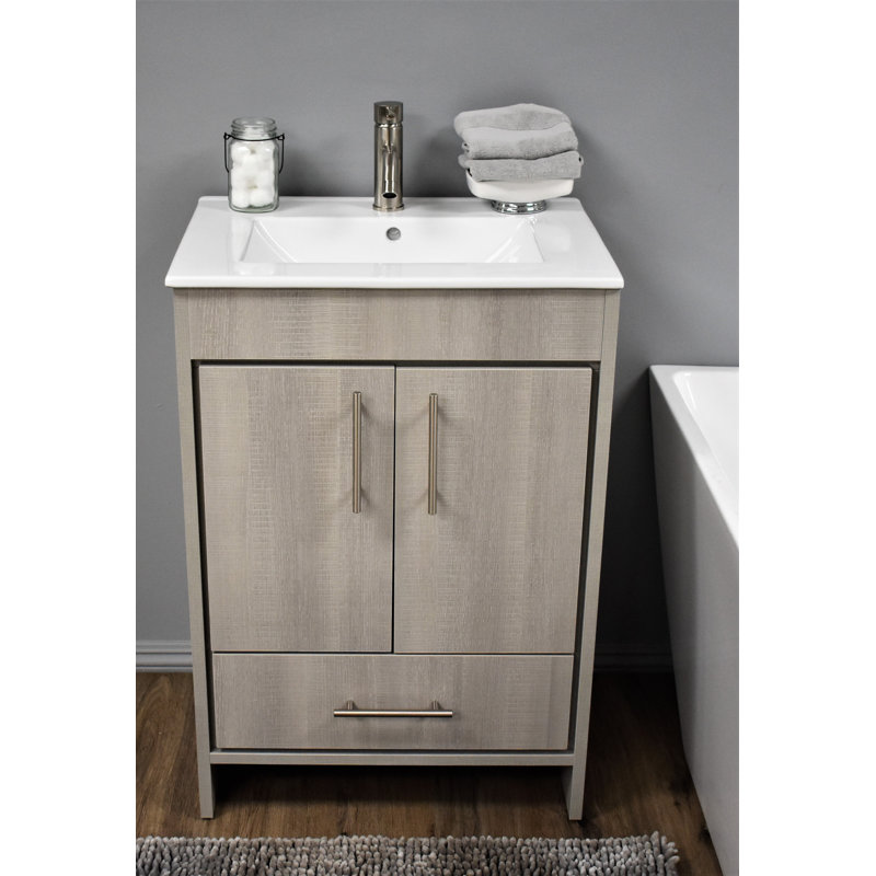 Sallisaw 30'' Single Bathroom Vanity with Ceramic Top, Weathered Gray