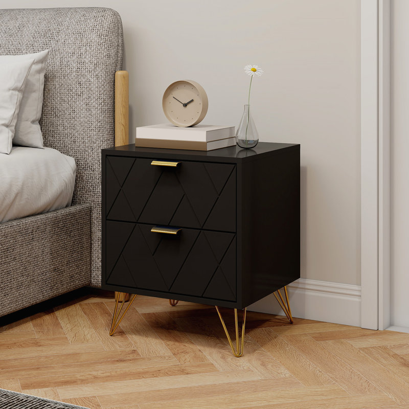 Table de chevet moderne, table de chevet avec 2 tiroirs pour la chambre à coucher, noir