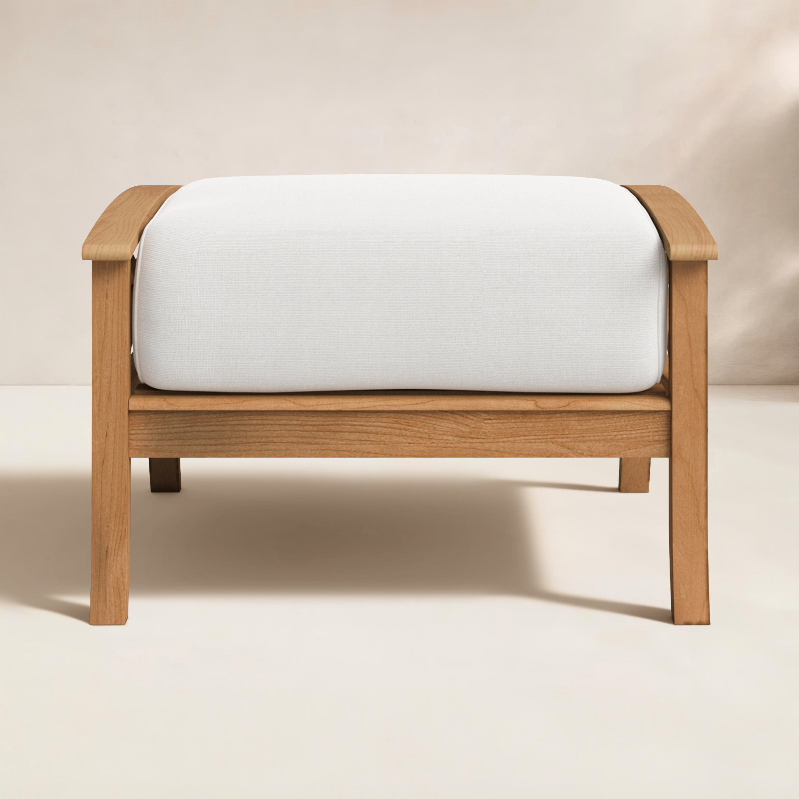Brunswick Outdoor Teak Ottoman with Cushion, Off White, Natural