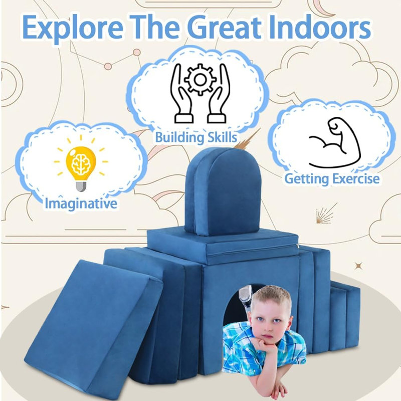 Non-Toxic Kids Modular Play Couch, 12-Piece Convertible Foam Sofa with Removable Covers, Safe Playroom Floor Cushion for Toddlers and Children
