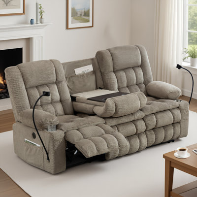 3-seater Manual Reclining Sofa With Fold-down Console, Hidden Storage Drawer & Double Padded Velvet Upholstery – Comfortable Recliner Couch For Living Room, Apartment