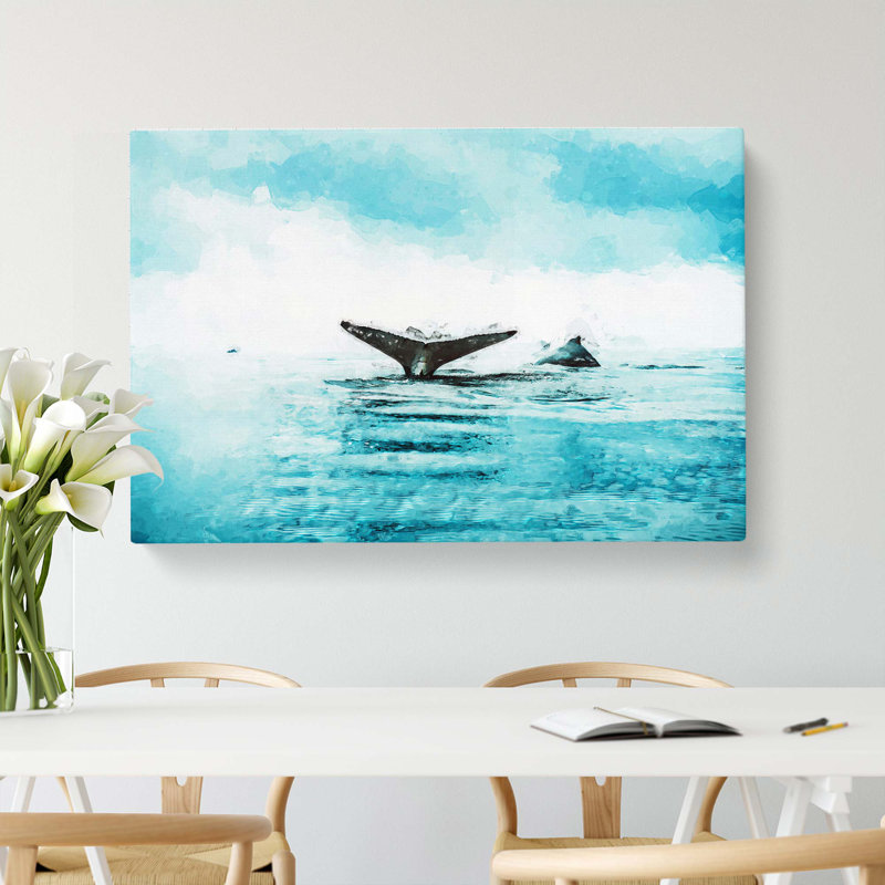Two Humpback Whales in Abstract - Wrapped Canvas, 35cm H x 50cm W x 3cm D