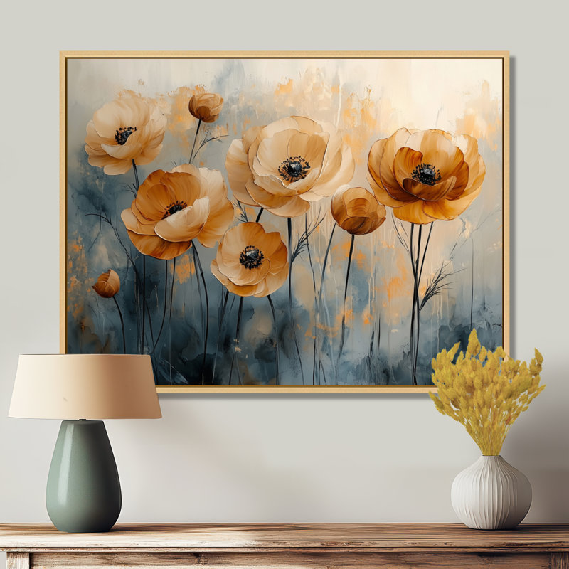 Lueur dorée de fleurs de renoncule - art mural Renoncule, H 24 po x l 32 po, Toile tendue, Ne s’applique pas