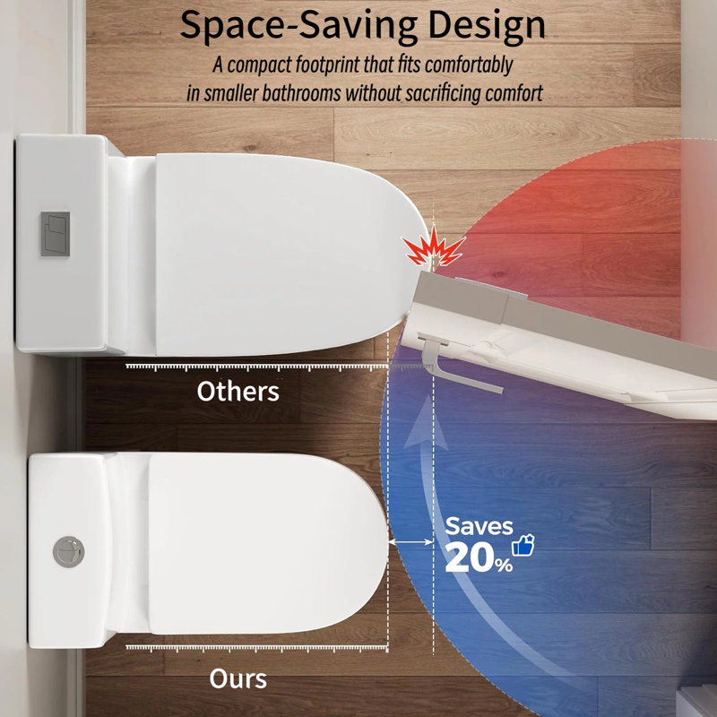 Elongated Dual Flushing One-Piece Toilet High Efficiency Flush Glossy White - 24.8x13 x 27.56