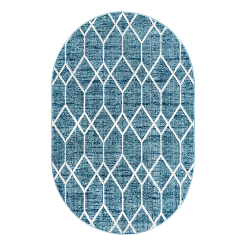 Tapis bleu / ivoire Jolette, Ovale 5 pi 3 po x 8 pi