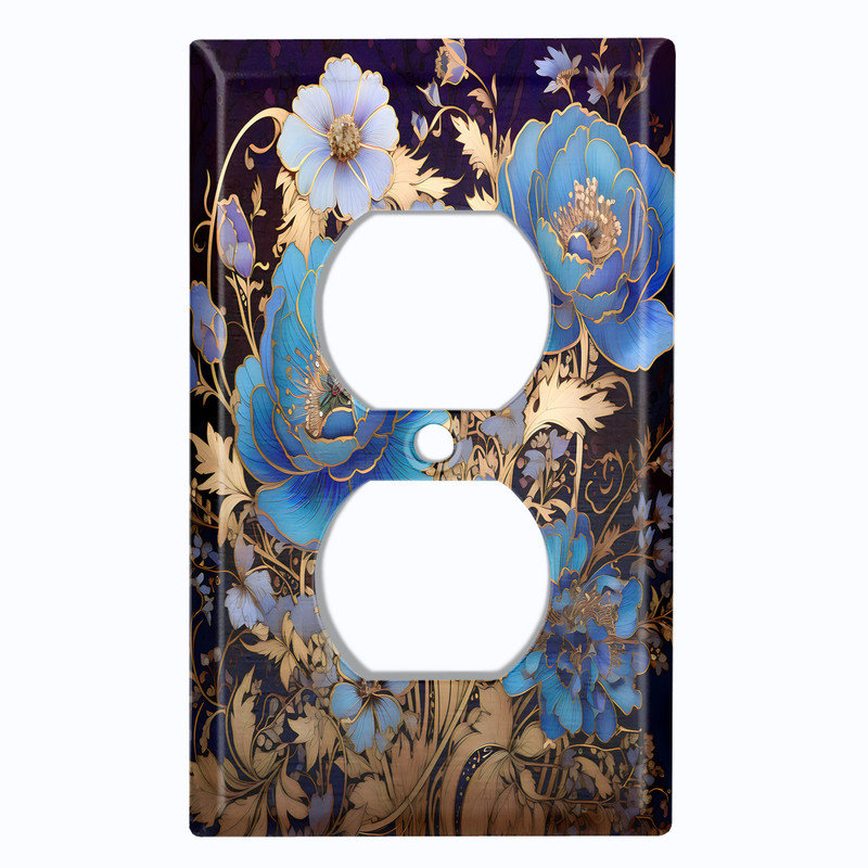 Couvercle de plaque d'interrupteur en métal; Rectangle 1 taille US standard - Fleurs baroques élégantes, Prise double # 8