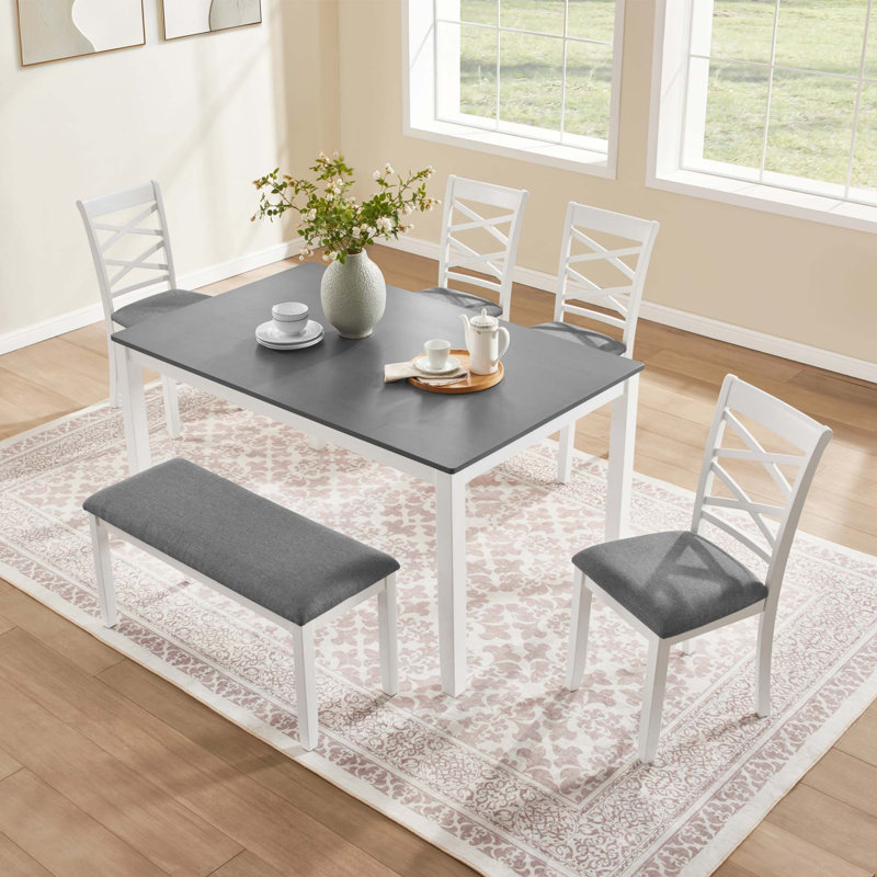 Modern 6-Piece Dining Table Set with Bench