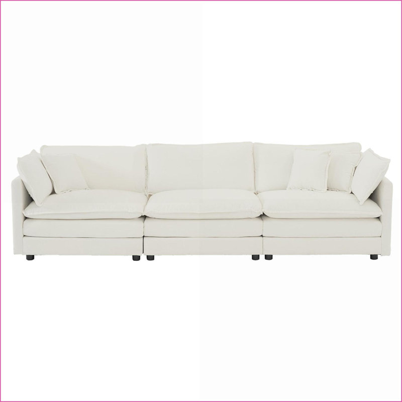 Canapé modulaire, ensemble de sièges modernes 3 pièces pour salon | Blanc neige | Chenille, Chenille blanche