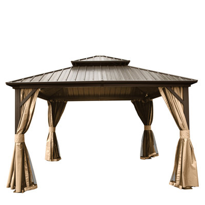12' X Gazebo With Aluminum Frame And Galvanized Steel Roof, For A Relaxing Outdoor Experience - Brown 12x12ft Steel, Resisting Wear Tear