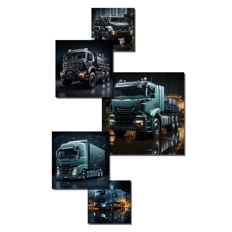 Au noir, camion militaire - ensemble d'art mural camion de 6
