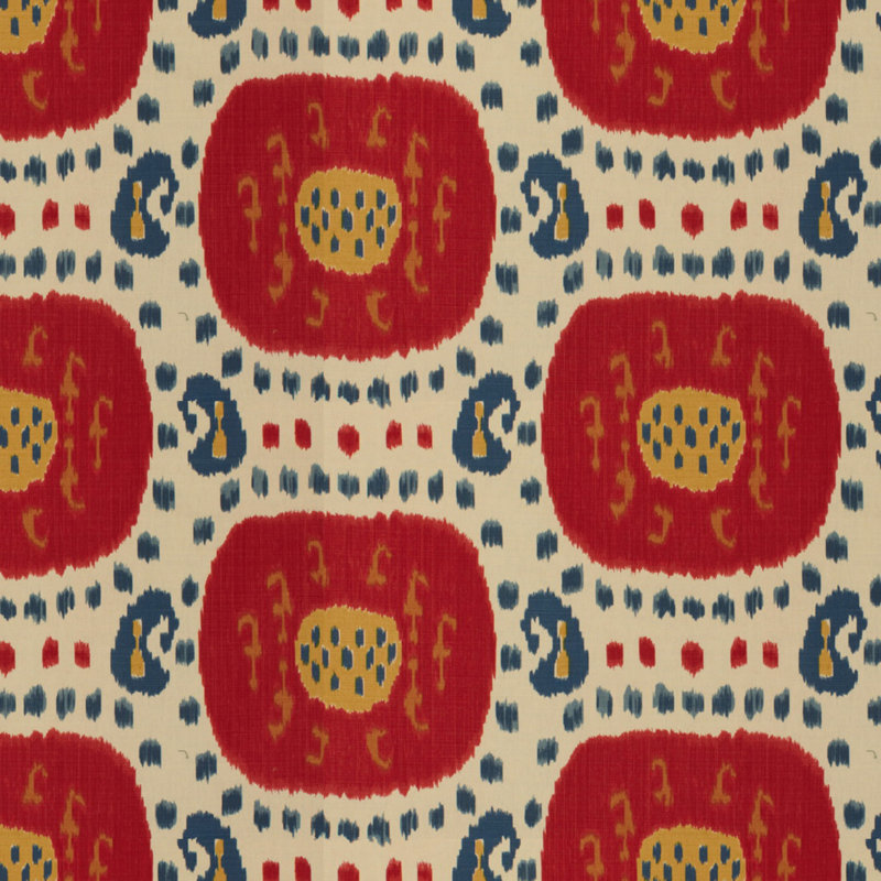 Les Alizes Samarkand Cotton Blend Performance Fabric, Pompeian Red/Oxford Blue