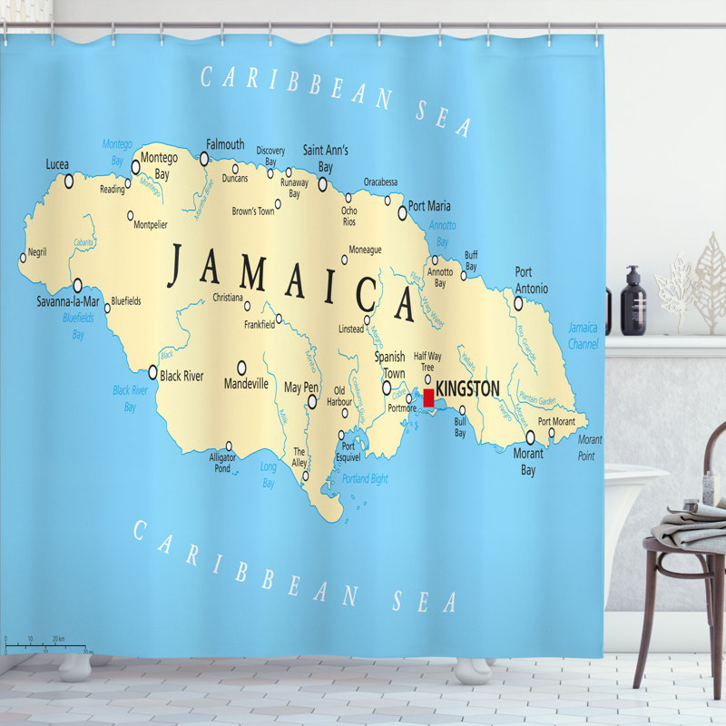 Ensemble de rideau de douche et crochets Jamaican, H 70 po x l 69 po
