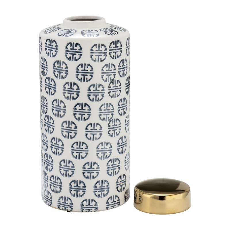 Pot de rangement en céramique avec couvercle pour la décoration intérieure Timeless, H 13 po x l 6 po x P 6 po