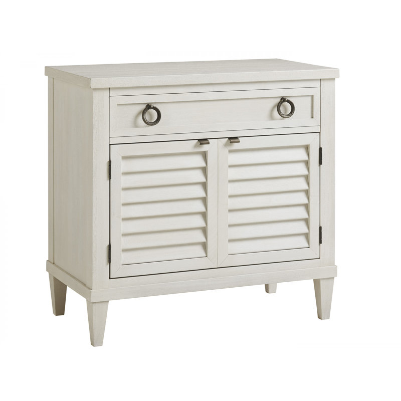 Shell White Mahogany Coastal Nightstand with Drawer