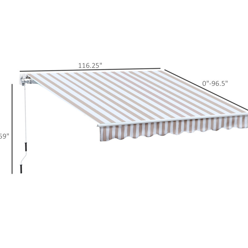 10' X 8' Patio Sunshade Awning - Heat Reducing, Protection, Water-, Manual Operated, Aluminum Frame, Beige Balcony & Water- Fabric, Crank, Structure