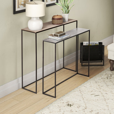 2 Piece Set 29"H/33"H Gold Aluminum Nested Side Tables with Multi-Colored Tops, Modern Accent Tables with Iron Frame for Living Room or Entryway