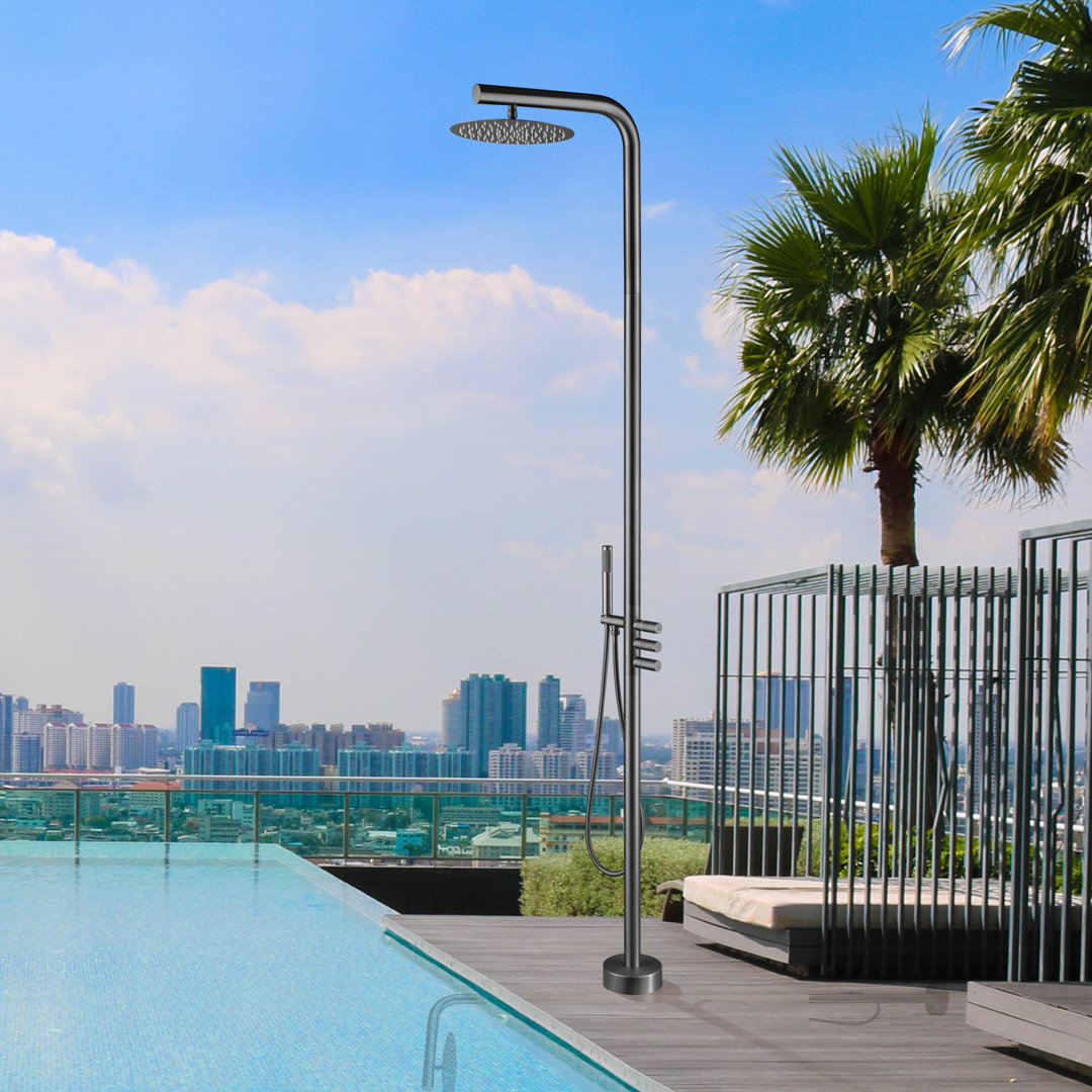 84.64'' H Temperature Controlled Brass Freestanding Outdoor Shower and Handheld Shower TAPLONG 