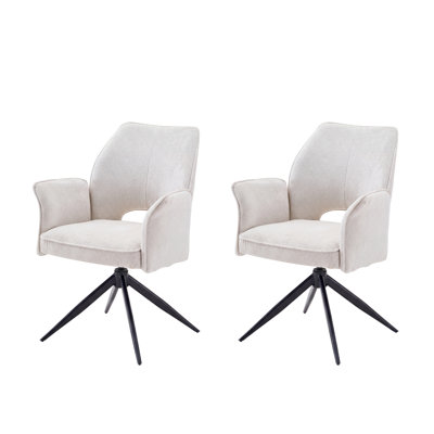 Ensemble de chaises de salle à manger en tissu composé de 2 chaises rotatives modernes à coussin souple, d'un fauteuil à dossier confortable, d'un fauteuil roulant de cuisine / salon / bureau à domicile, blanc