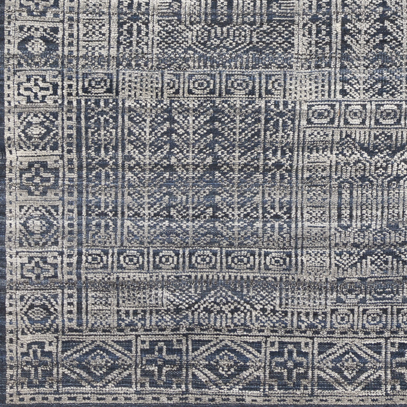 Indrakumar Dark Blue Hand-Knotted Rug, Rectangle 8'10" x 12'
